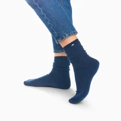 Chaussettes Ella Bleu Marine Cotelees