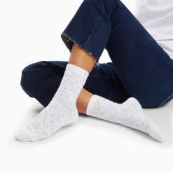 Chaussettes Tara Blanc Et Leopard Argent