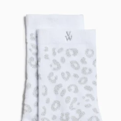 Chaussettes Tara Blanc Et Leopard Argent