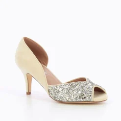 Escarpins Peep-Toe Diane Creme Et Argent