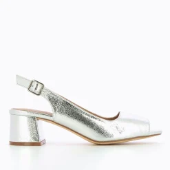 Escarpins Peep-Toe Maureen Effet Craquele Argent