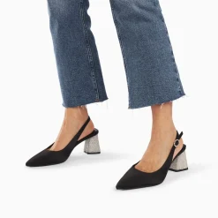 Escarpins Slingback Paris Noirs A Bout Pointu Et Talon Strass
