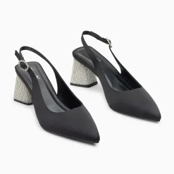 Escarpins Slingback Paris Noirs A Bout Pointu Et Talon Strass