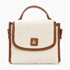 Mini Sac A Main Victoria Ivoire Et Camel En Faux Shearling