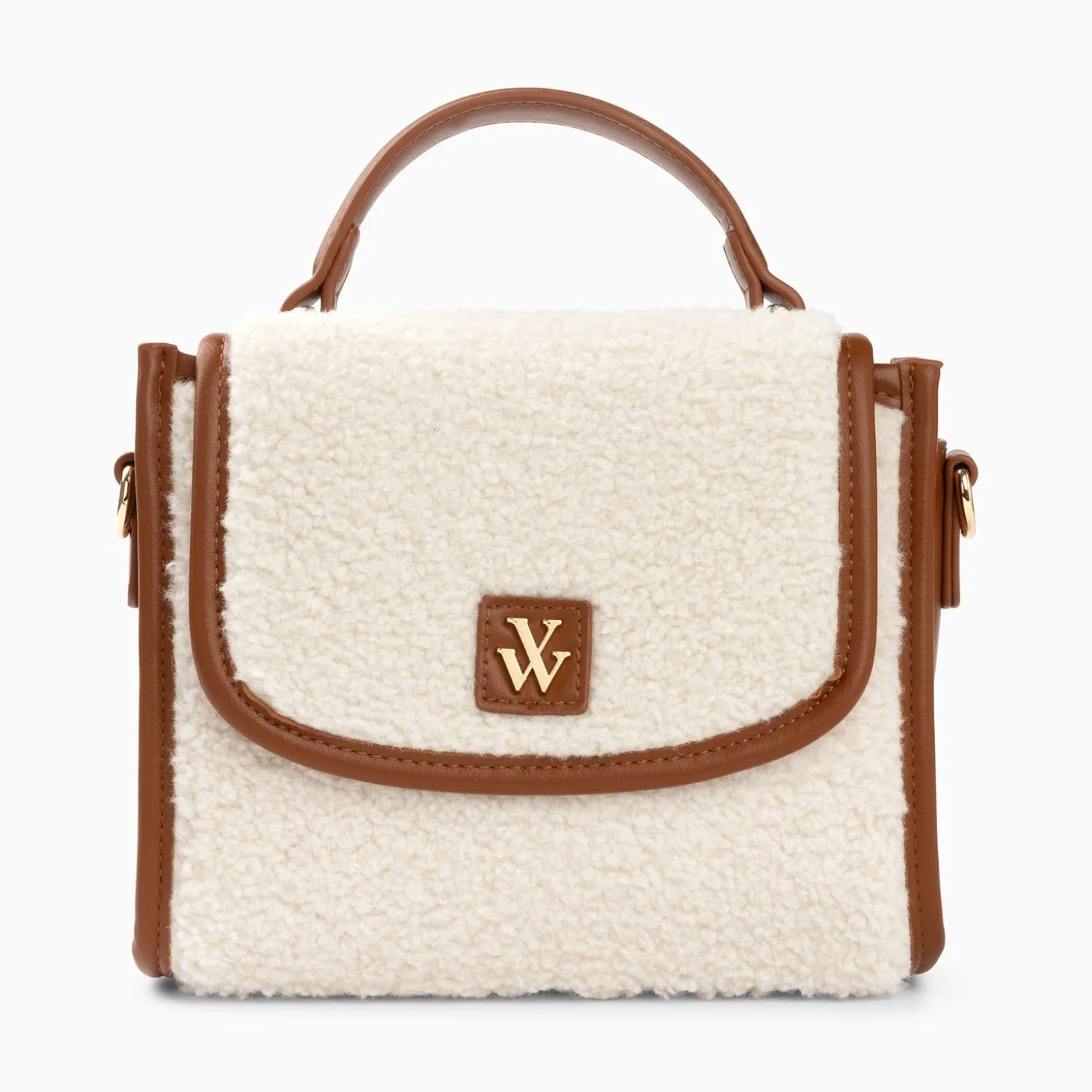 Mini Sac A Main Victoria Ivoire Et Camel En Faux Shearling