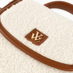 Mini Sac A Main Victoria Ivoire Et Camel En Faux Shearling