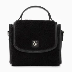 Mini Sac A Main Victoria Noir En Faux Shearling