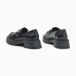 Mocassins Angele Noirs A Chaine Argent Et Semelle Crantee