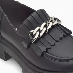 Mocassins Angele Noirs A Chaine Argent Et Semelle Crantee