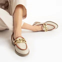 Mocassins Barbara Beiges A Chaine Or