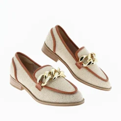 Mocassins Barbara Beiges A Chaine Or