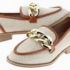 Mocassins Barbara Beiges A Chaine Or