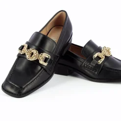 Mocassins Denise Noirs A Chaine Or Multi-Maillons