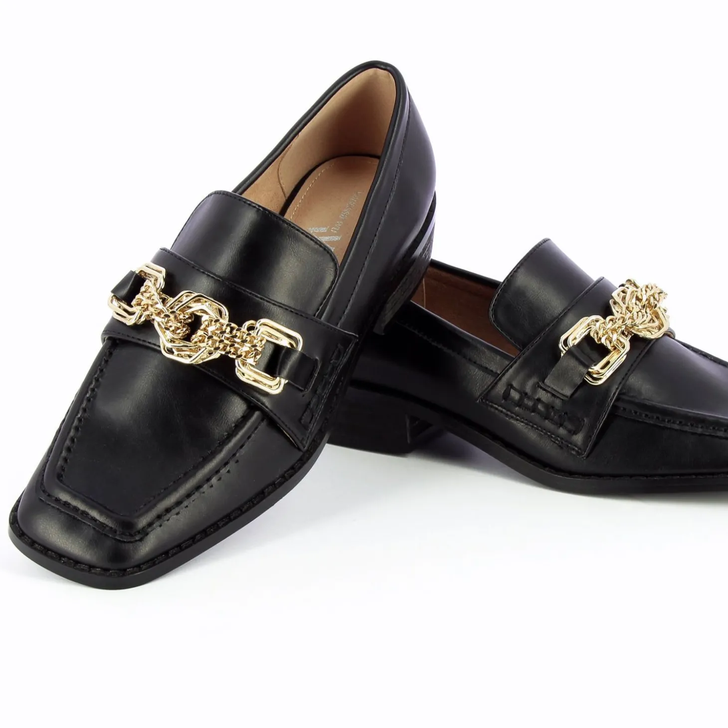 Mocassins Denise Noirs A Chaine Or Multi-Maillons