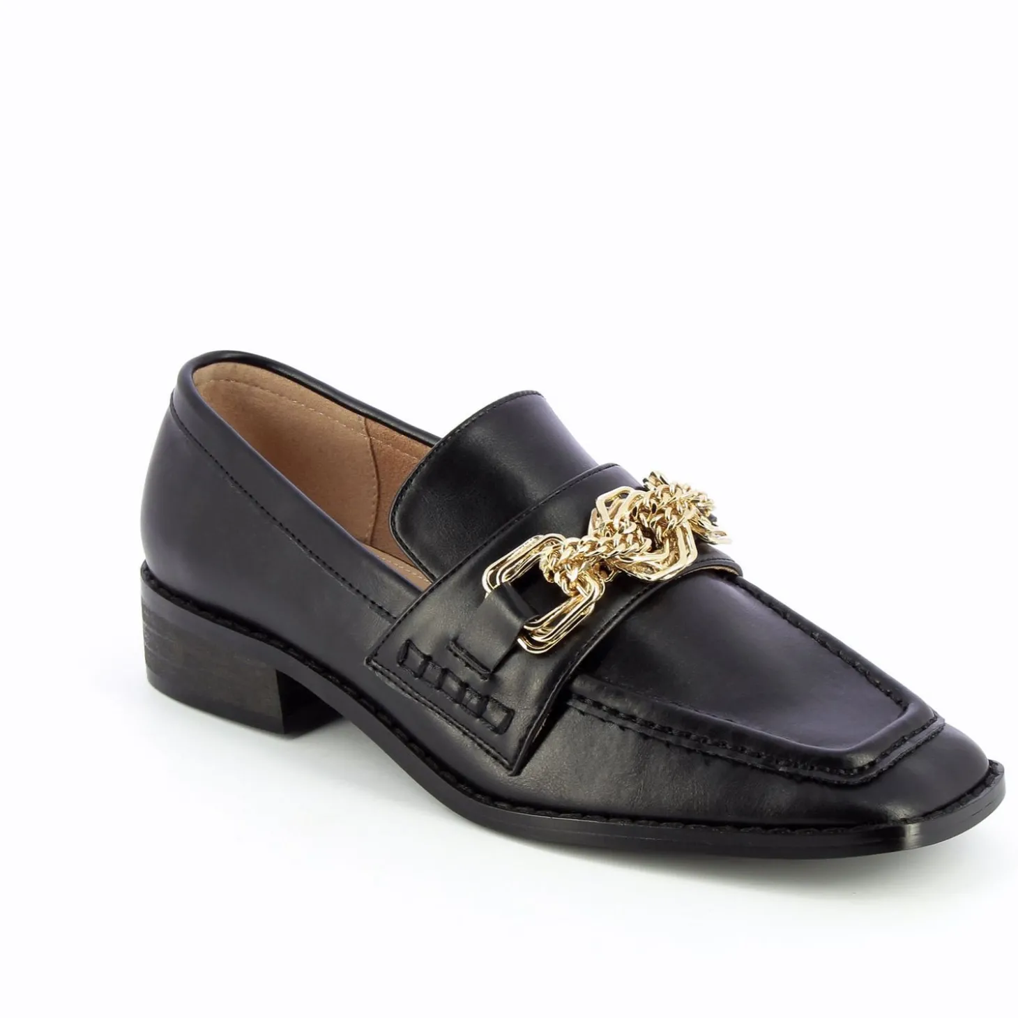 Mocassins Denise Noirs A Chaine Or Multi-Maillons