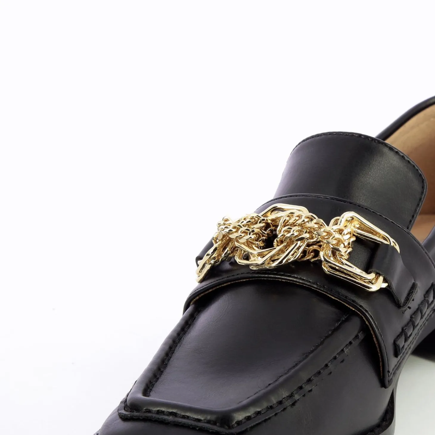 Mocassins Denise Noirs A Chaine Or Multi-Maillons
