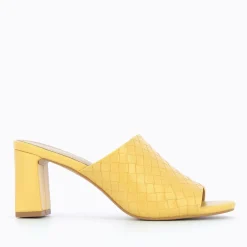 Mules A Talon Melaurie Jaunes Effet Tresse