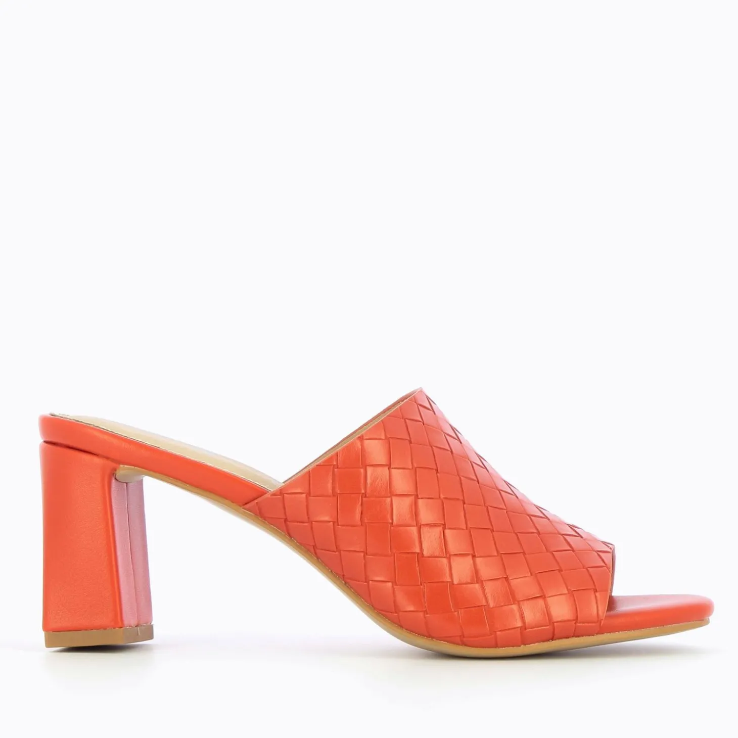 Mules A Talon Melaurie Rouge Effet Tresse