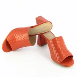 Mules A Talon Melaurie Rouge Effet Tresse