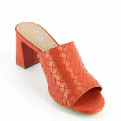 Mules A Talon Melaurie Rouge Effet Tresse