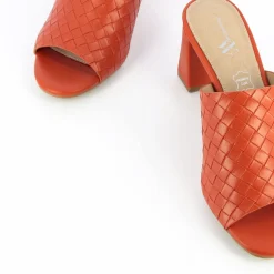 Mules A Talon Melaurie Rouge Effet Tresse
