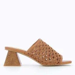 Mules A Talon Sandrine Camel Tressees Facon Cannage