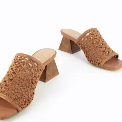 Mules A Talon Sandrine Camel Tressees Facon Cannage