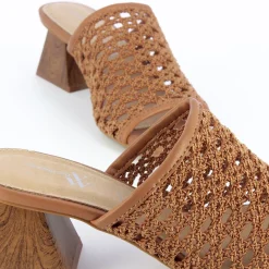 Mules A Talon Sandrine Camel Tressees Facon Cannage