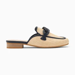 Mules Emna Beige Et Bleu Marine A Chaine Mate