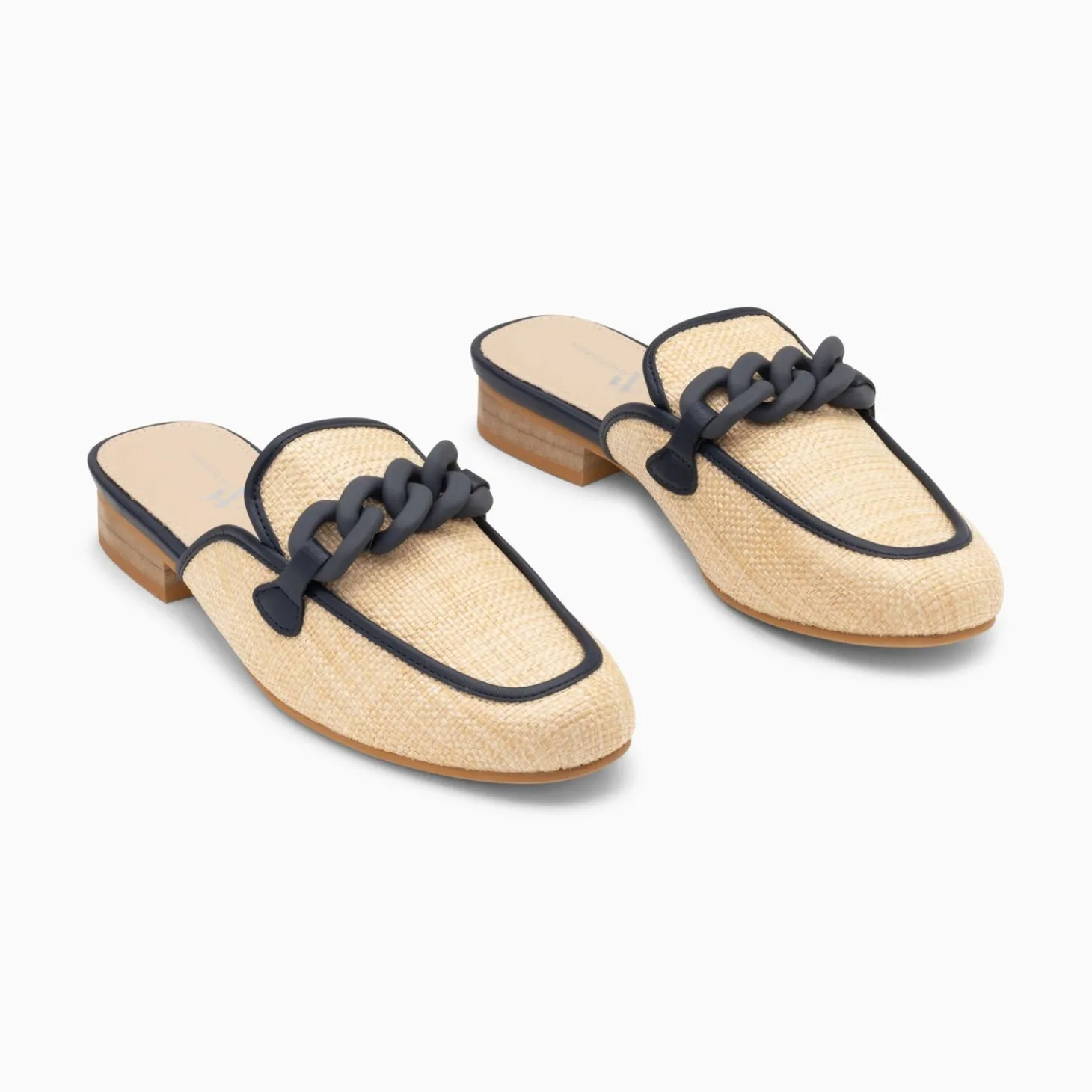 Mules Emna Beige Et Bleu Marine A Chaine Mate