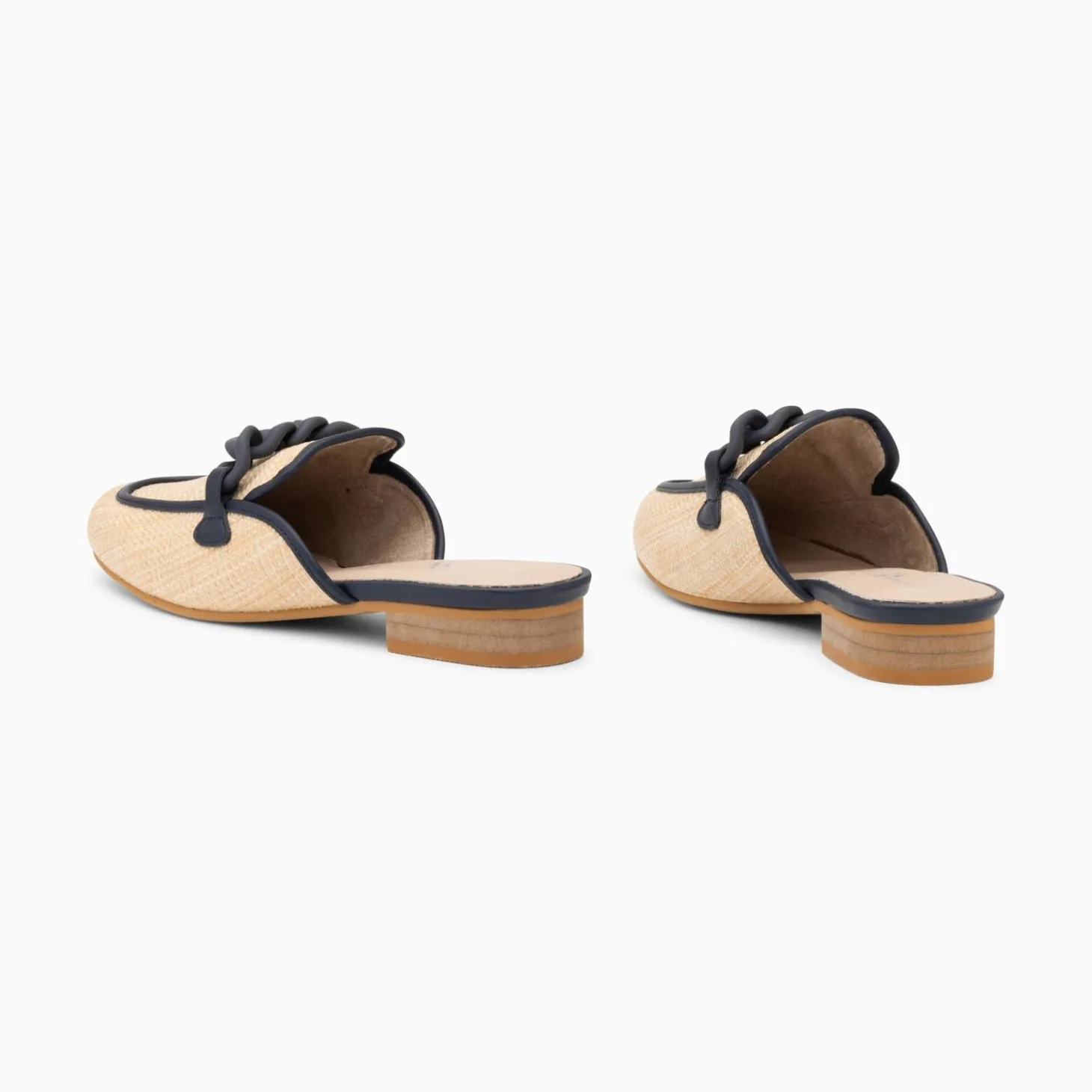 Mules Emna Beige Et Bleu Marine A Chaine Mate