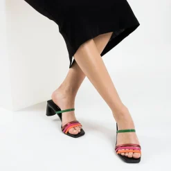 Mules Gaetane Noires A Brides Multicolores