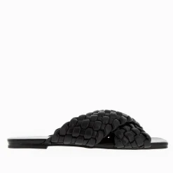 Mules Lillianna Noires A Larges Brides Tressees Croisees