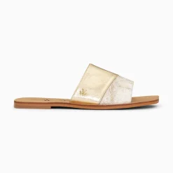 Mules Plates Soeacik Bi-Matiere Or Et Beige