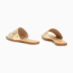 Mules Plates Soeacik Bi-Matiere Or Et Beige