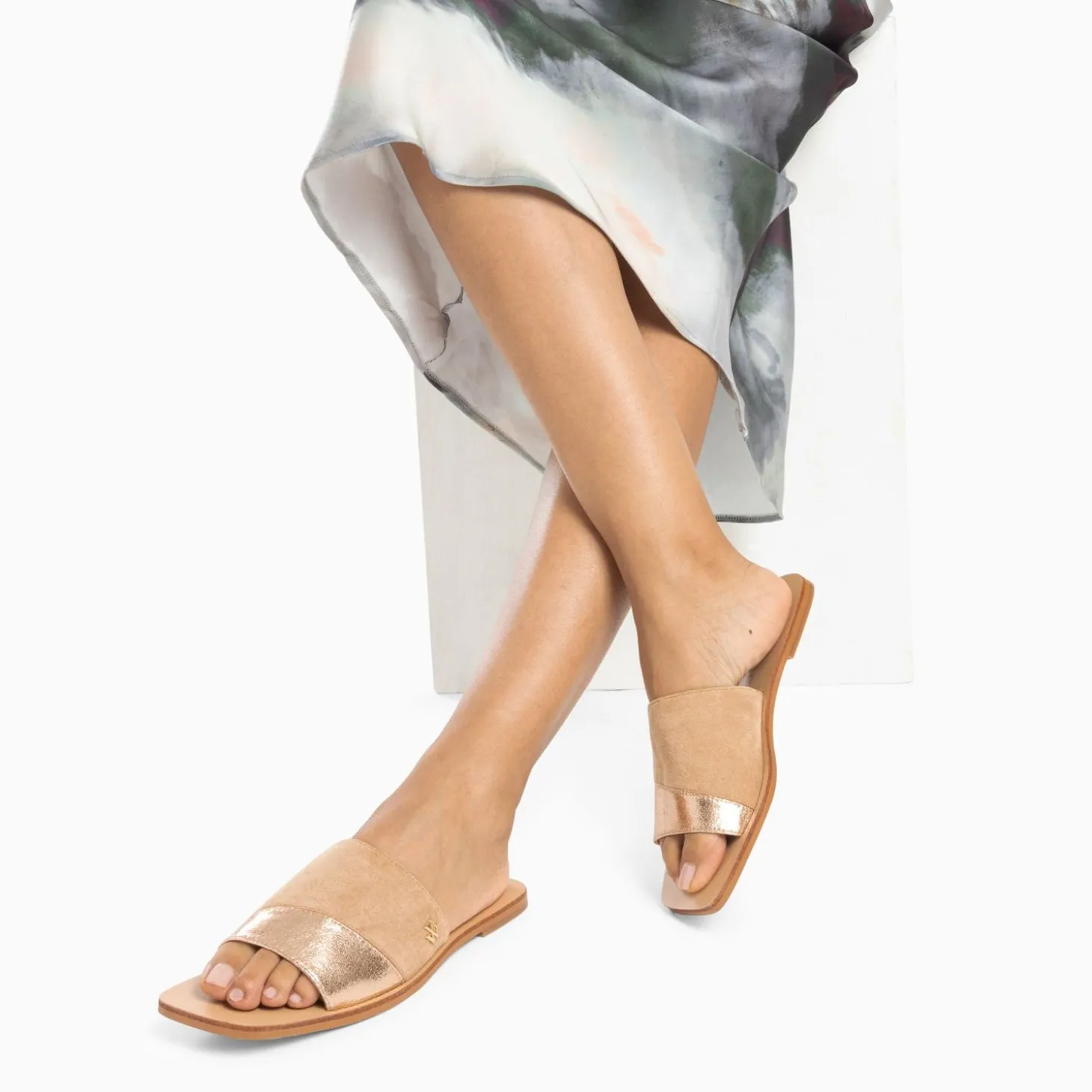 Mules Plates Soeacik Bi-Matiere Beige Et Rose Gold