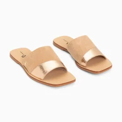 Mules Plates Soeacik Bi-Matiere Beige Et Rose Gold