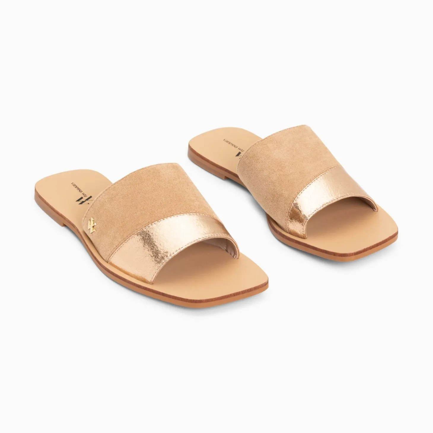 Mules Plates Soeacik Bi-Matiere Beige Et Rose Gold