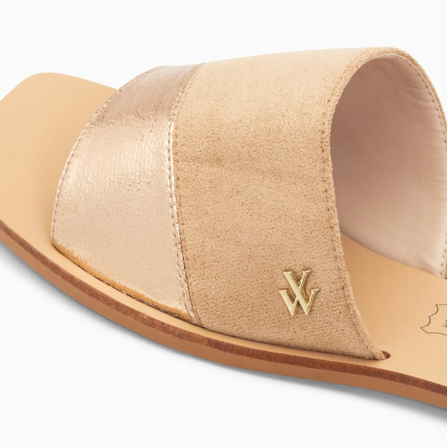 Mules Plates Soeacik Bi-Matiere Beige Et Rose Gold
