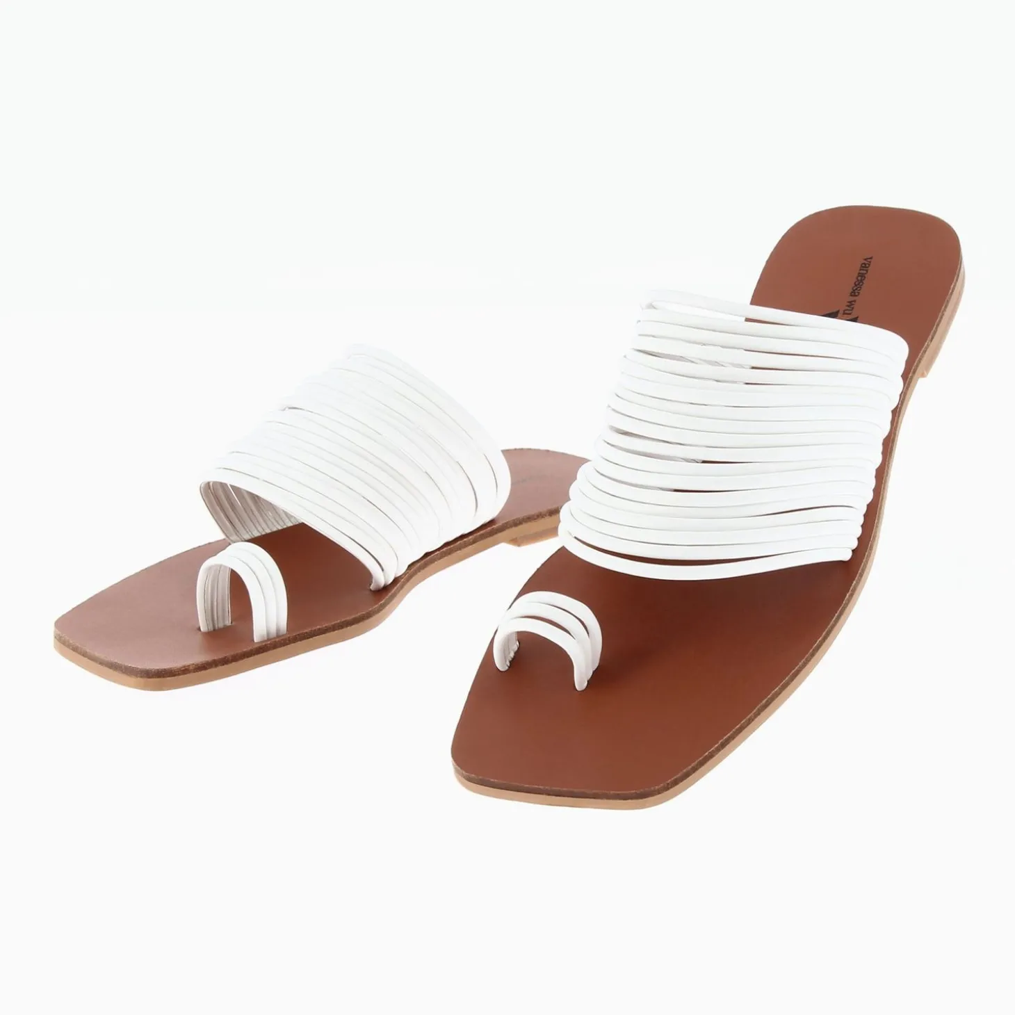 Mules Thea Blanches A Multiples Brides Et Passe-Pouce