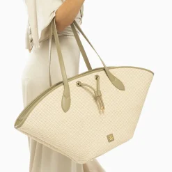 Panier Oversize Vivienne En Raphia Beige A Details Kaki