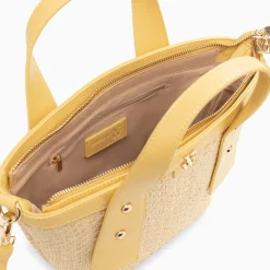 Petit Panier Juliana En Raphia Beige A Details Jaunes