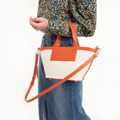 Petit Sac Cabas Trapeze Eve Beige Et Orange