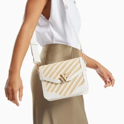 Petit Sac Cartable Aline Blanc Et Beige Tresse