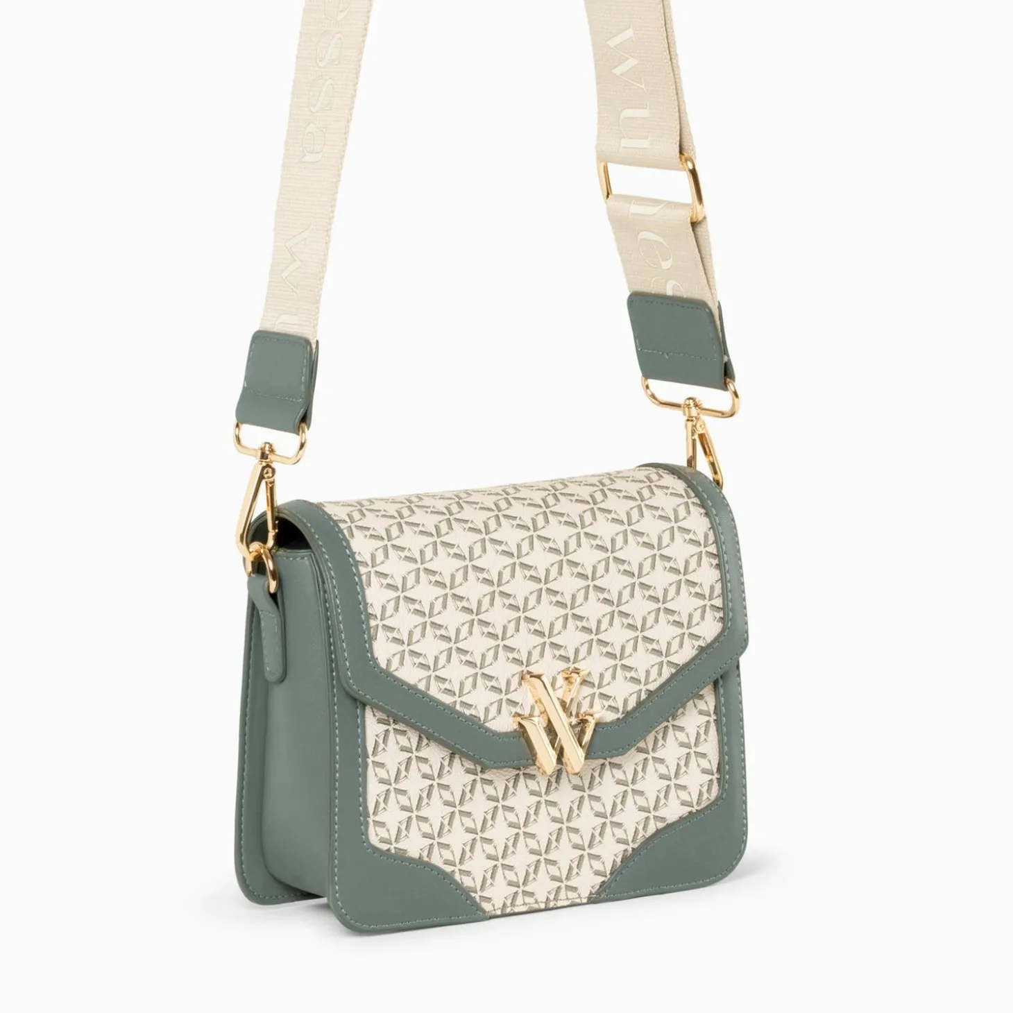 Petit Sac Cartable Karen Vert A Toile Monogramme