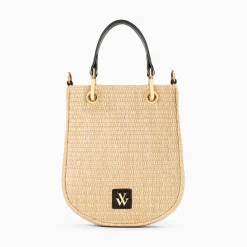 Petit Sac Mounia En Raphia Beige A Details Noirs