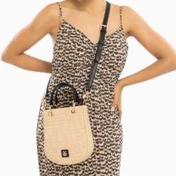 Petit Sac Mounia En Raphia Beige A Details Noirs