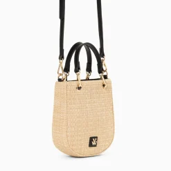 Petit Sac Mounia En Raphia Beige A Details Noirs