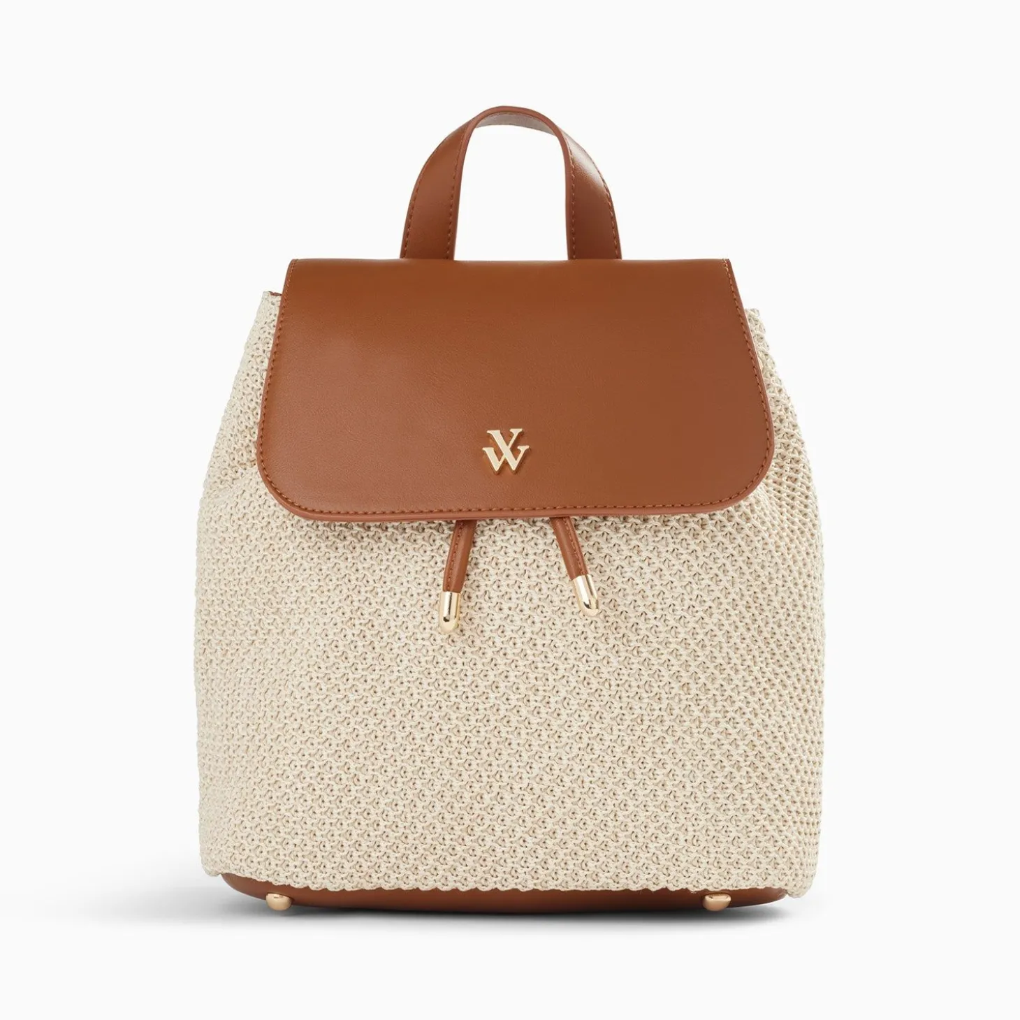 Sac A Dos Myriam En Raphia Ecru Et Camel
