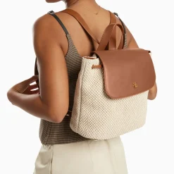 Sac A Dos Myriam En Raphia Ecru Et Camel
